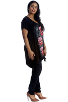 Three Rose Print Hanky Hem Short Sleeve Top Apparel & Accessories WearAll