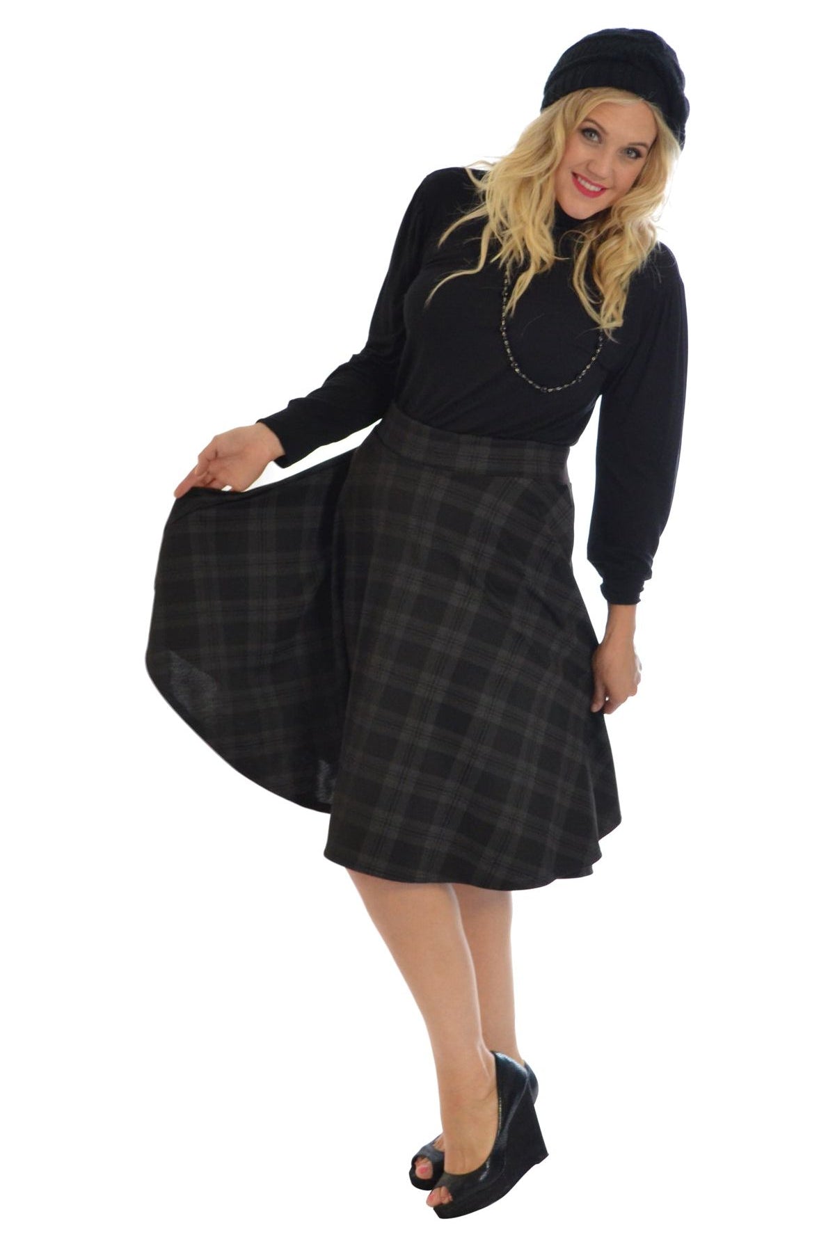 Tartan Elastic Waist Skirt – Flared Skater Style Skirt WearAll