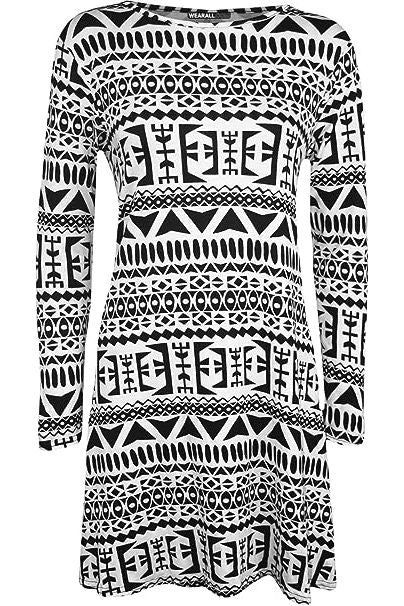Big Aztec Print Long Sleeve Swing Dress Top Dress WearAll