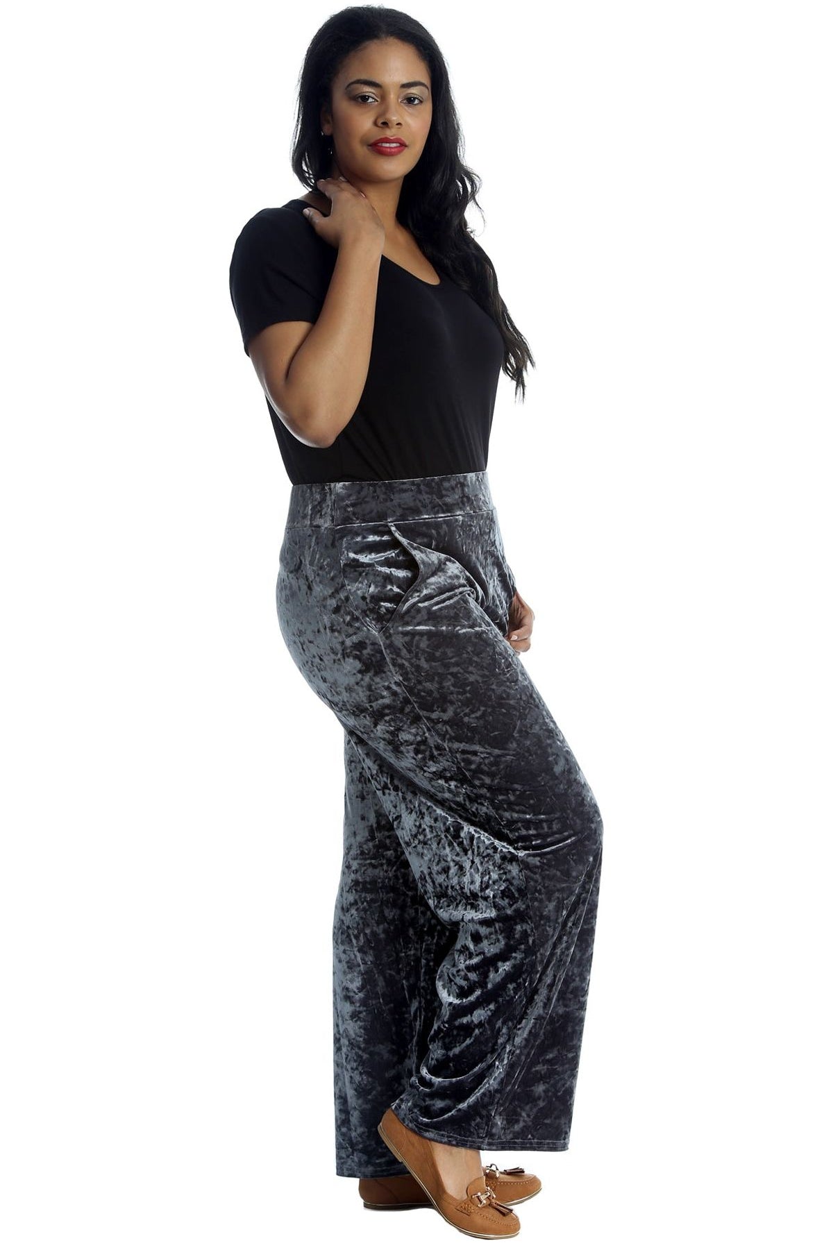 Velour Velvet Wide Flared Leg Pocket Palazzo Palazzo WearAll