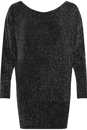 Off Shoulder Glitter Sparkle Batwing Top Tops WearAll Black 14