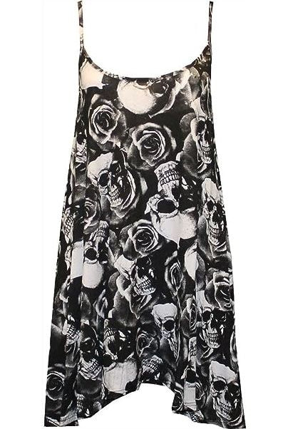 Plus Size Skull Roses Print Strappy Mini Dress Vest Top Dress WearAll