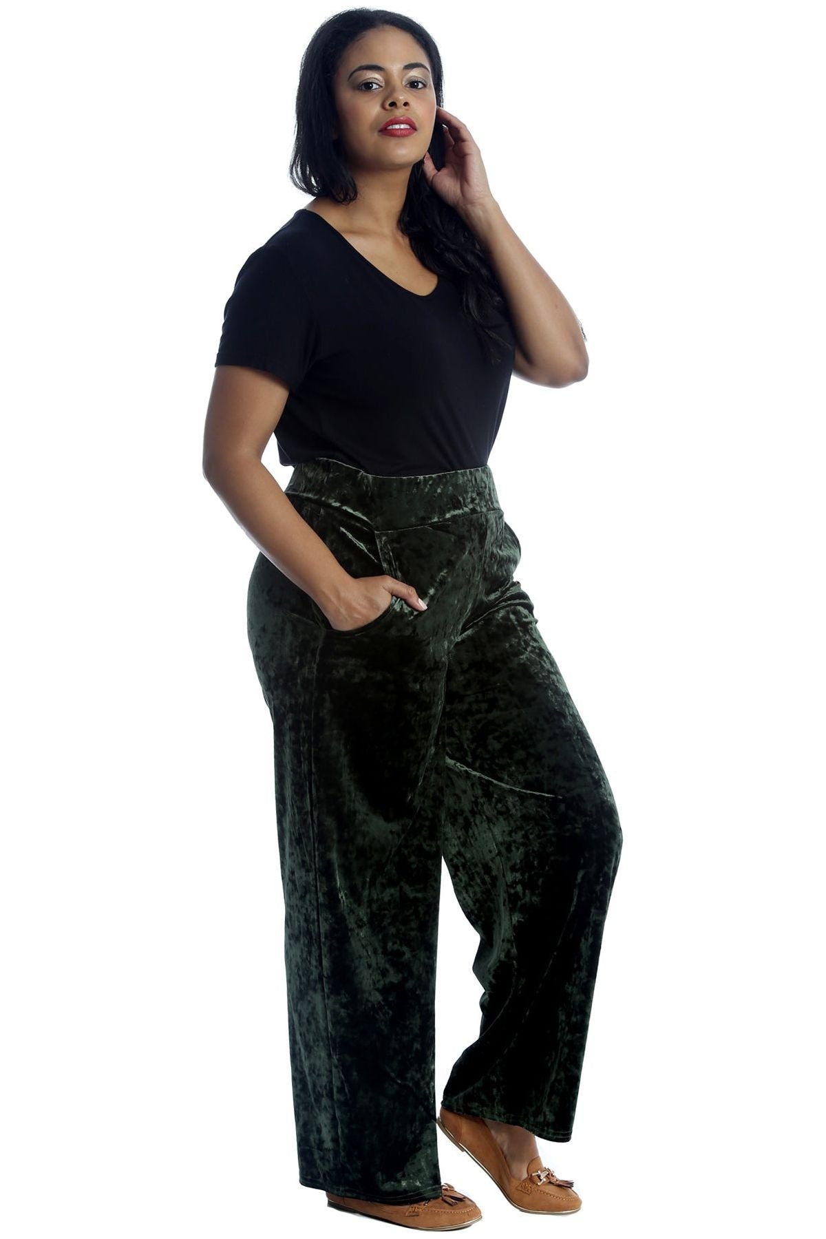 Velour Velvet Wide Flared Leg Pocket Palazzo Palazzo WearAll