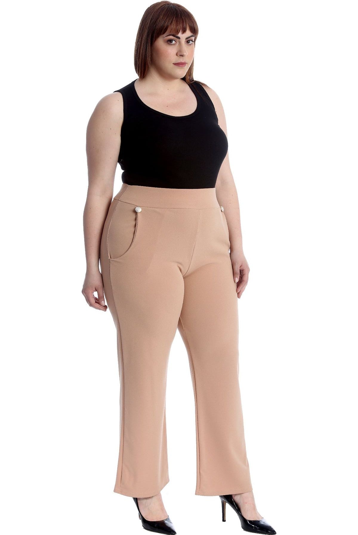 Plus Button Embellished Pocket Palazzo Trousers Trousers WearAll