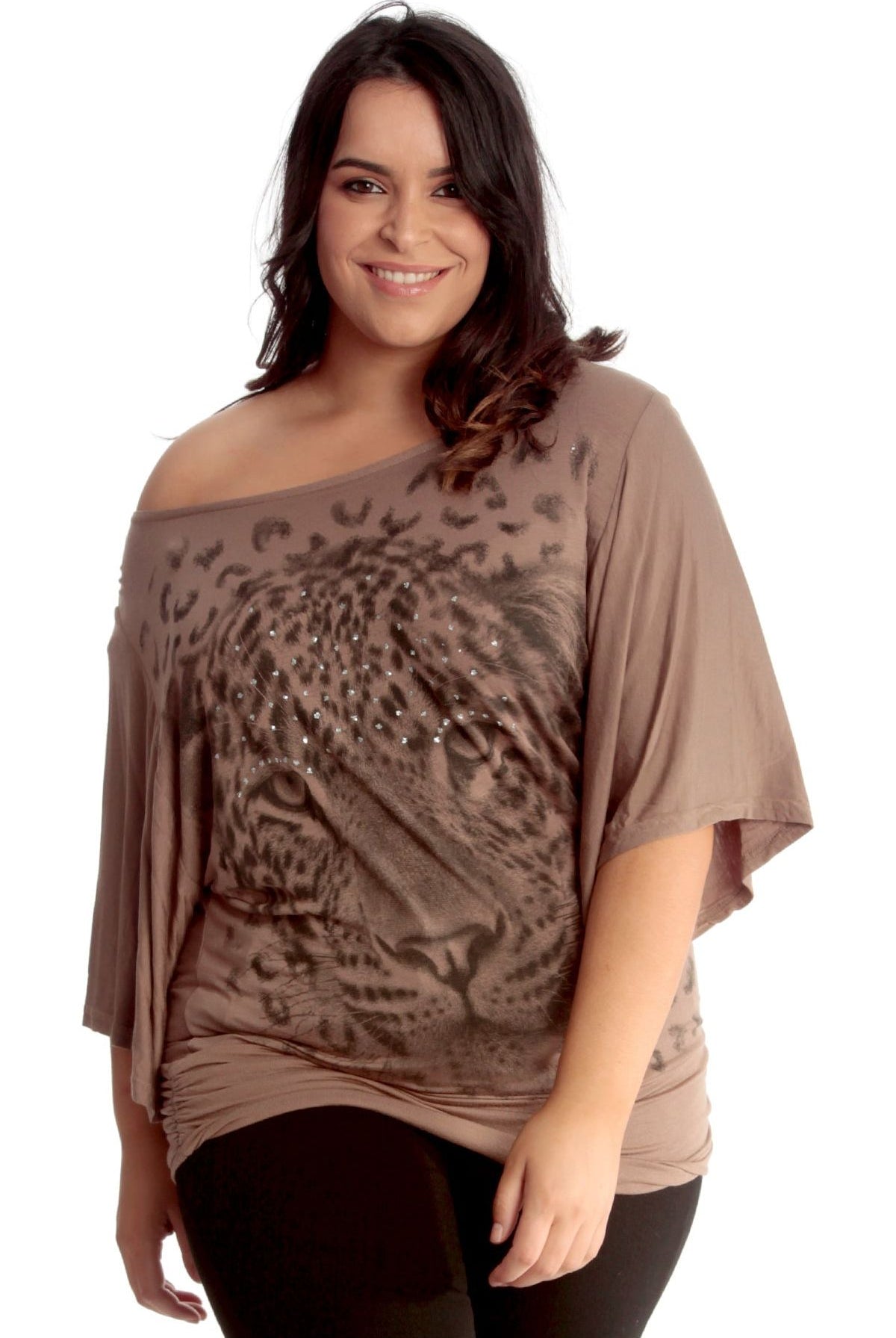 Tiger Print Glitter Batwing Top Tops WearAll