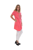 Leopard Print Studded Heart Hanky Hem Short Sleeve Top Apparel & Accessories WearAll