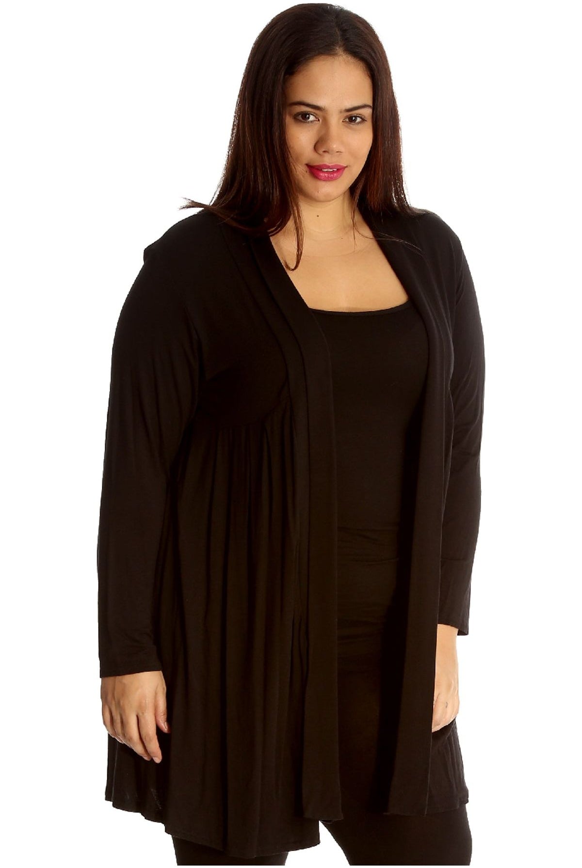 Plus Size Lace Back Open Pleated Cardigan Maxi Cardigan WearAll