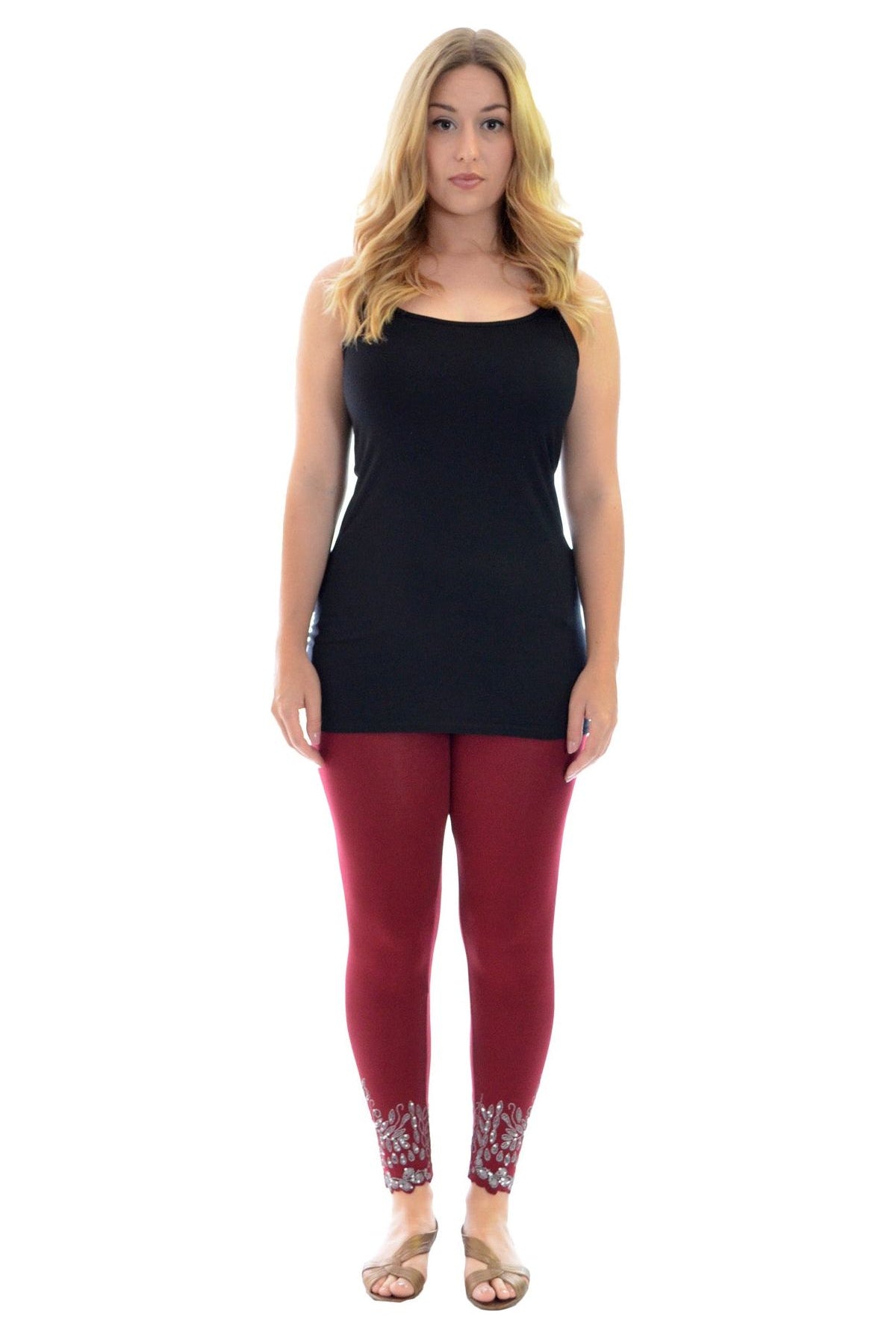 Plus Size Sequin Scallop Beaded Flower Petal Leggings Leggings WearAll