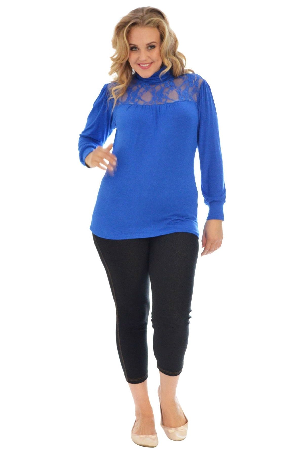 Lace Turtle Neck Long Sleeve Top Tops WearAll