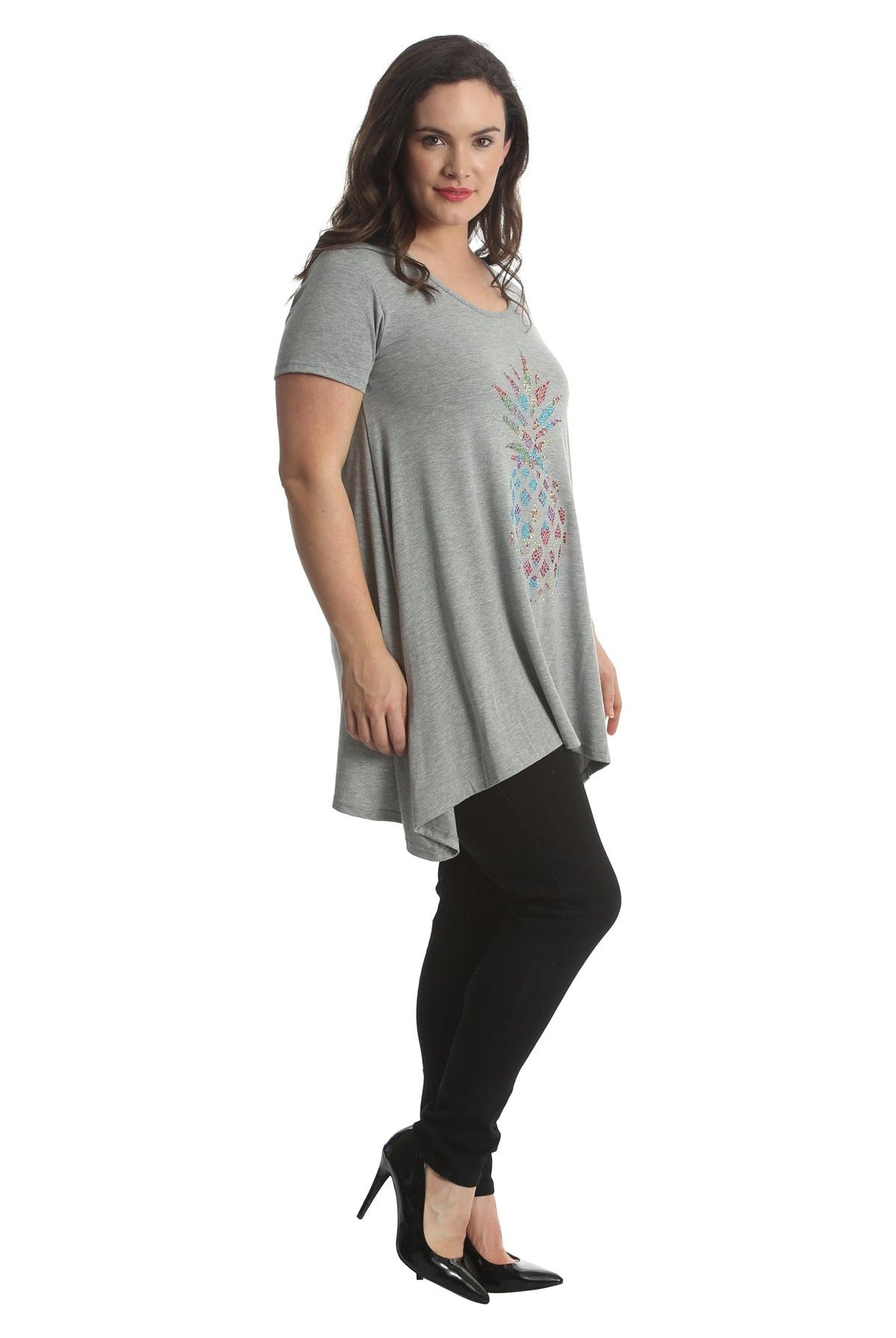 Pineapple Stud Hanky Hem Short Sleeve Top Apparel & Accessories WearAll