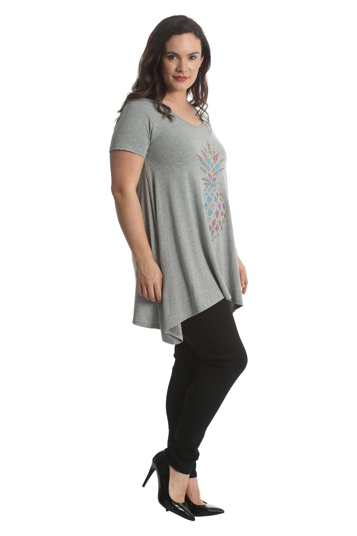 Pineapple Stud Hanky Hem Short Sleeve Top Apparel & Accessories WearAll