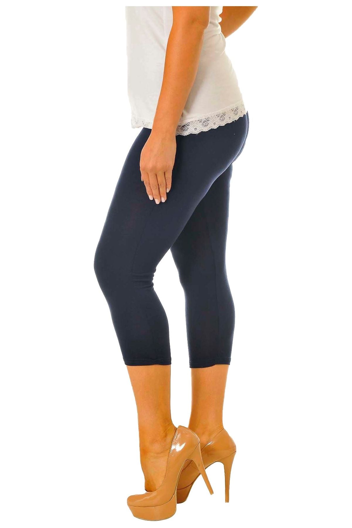 3/4 Length Cropped Leggings Leggings WearAll Navy Blue 12-14