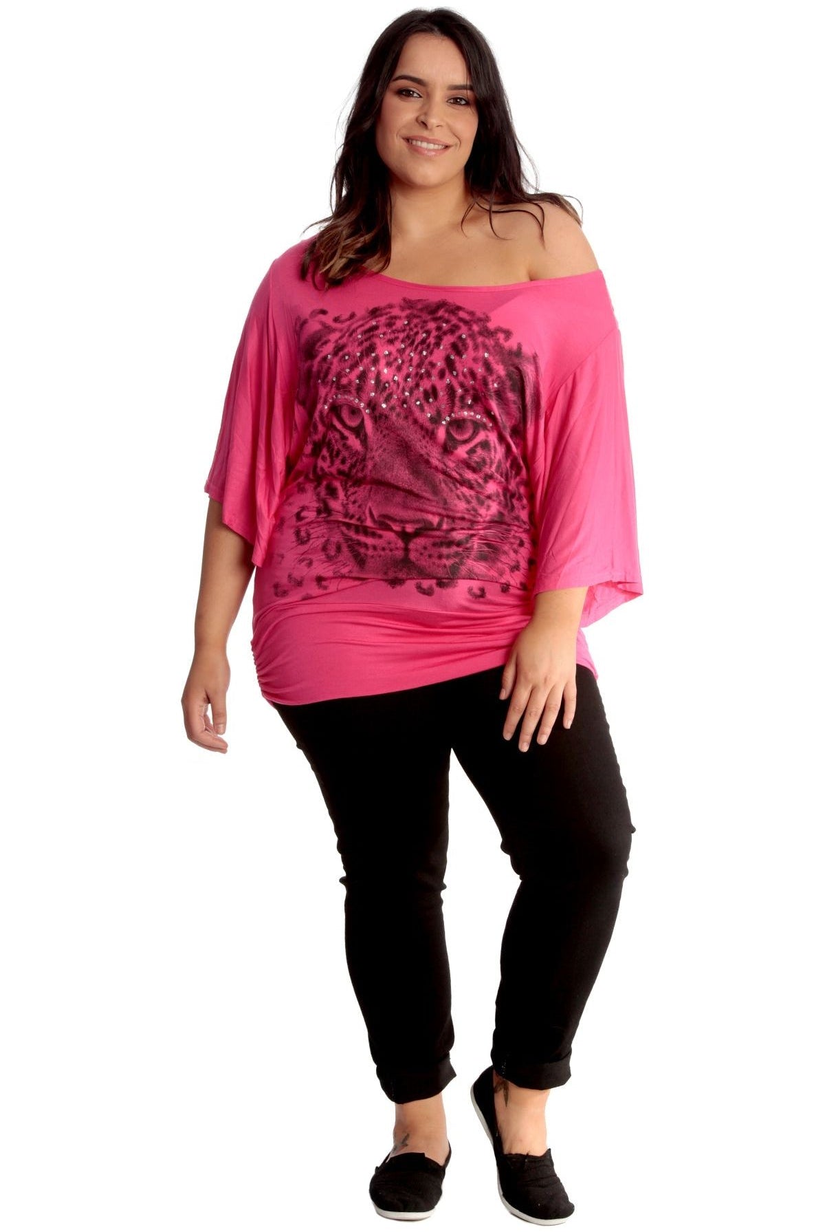 Tiger Print Glitter Batwing Top Tops WearAll