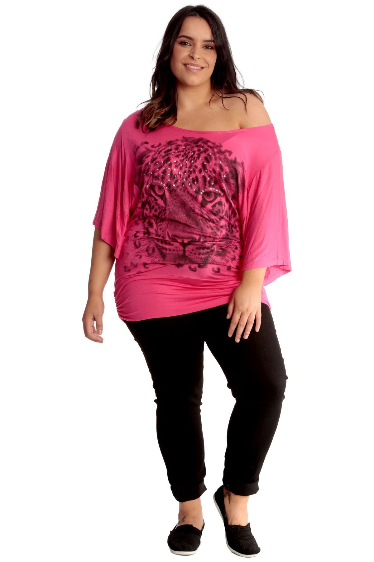 Tiger Print Glitter Batwing Top Tops WearAll