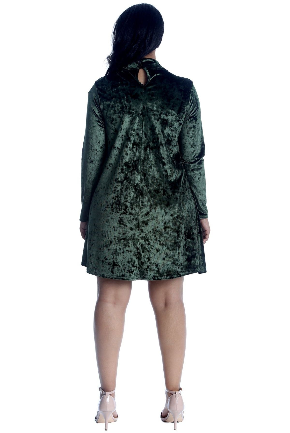 Plus Size Velour Velvet Long Sleeve Choker V-Neck Dress Dress WearAll