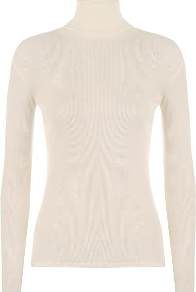 Ribbed Stretch Polo Neck Top Tops WearAll Cream 8-10