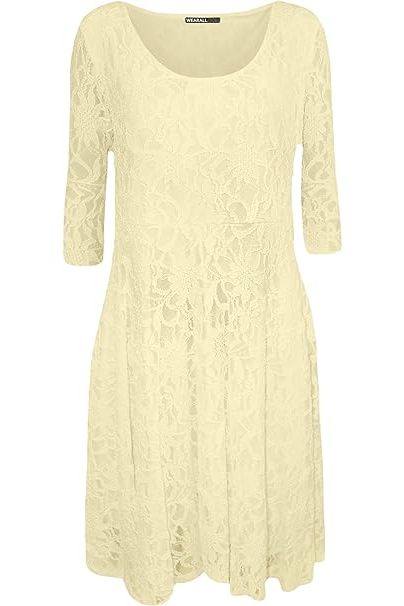 Plus size 3/4 Sleeve Ladies Skater Dress Dress WearAll Cream 14