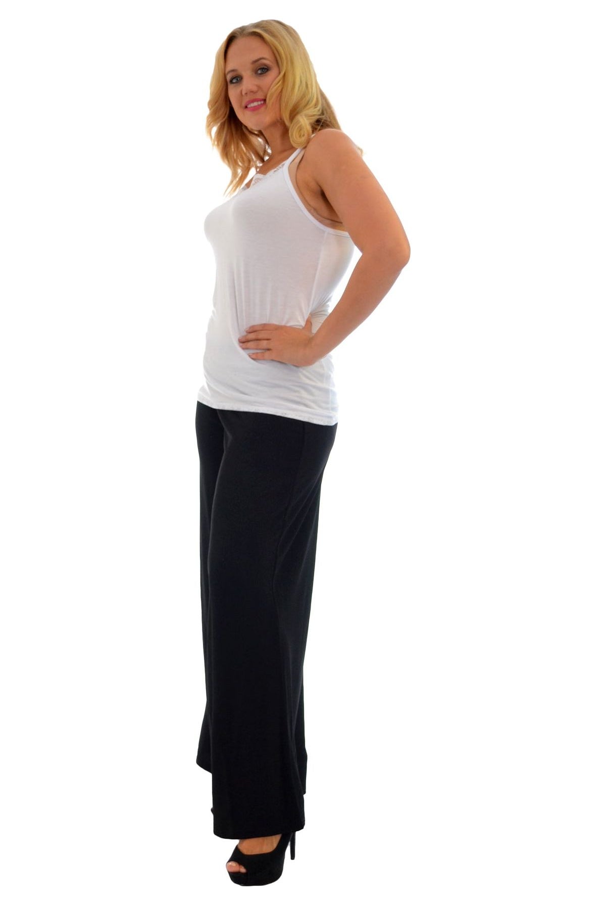 Plus Size Wide Leg Flared Plain Palazzo Trouser Palazzo WearAll