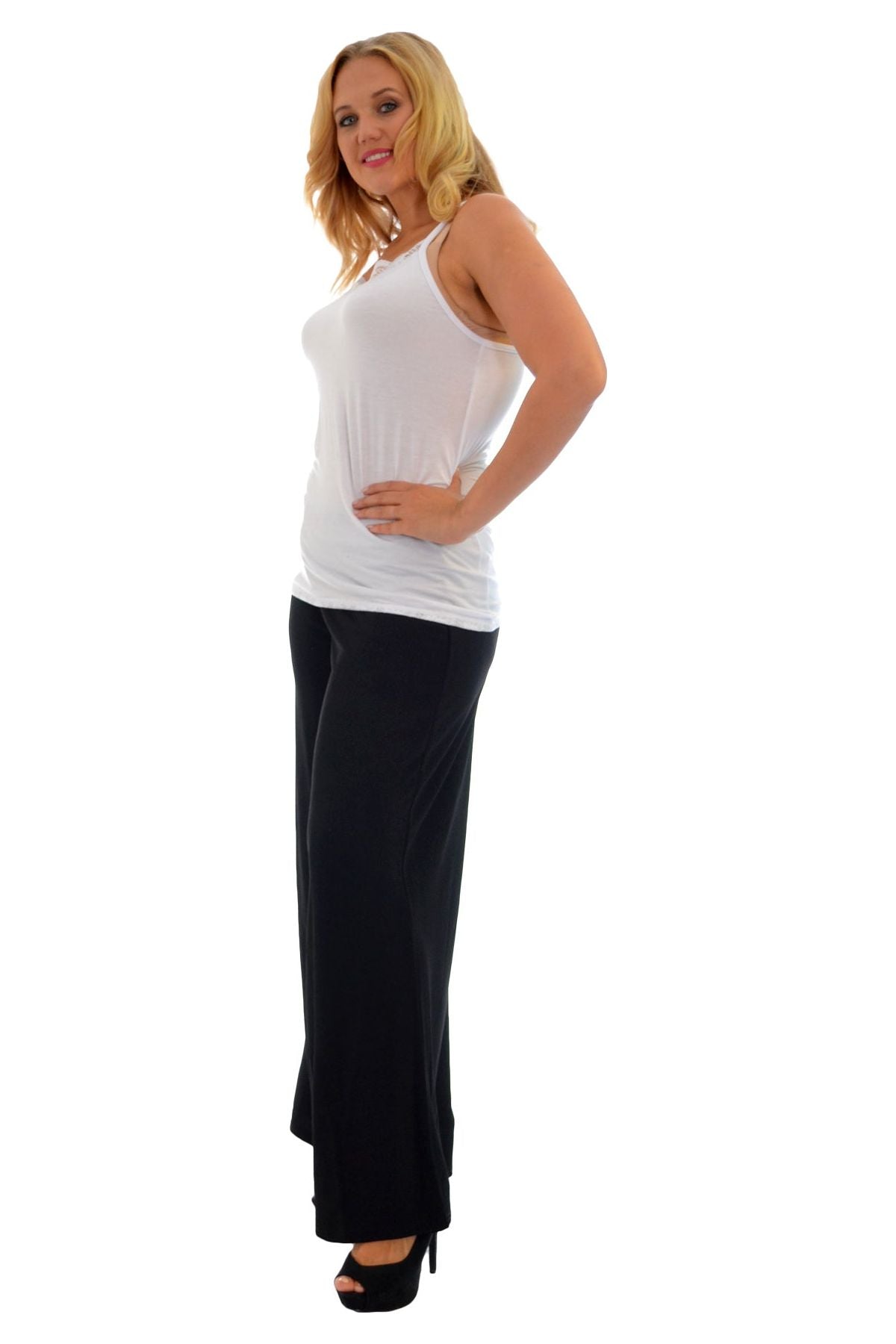 Plus Size Wide Leg Flared Plain Palazzo Trouser Palazzo WearAll