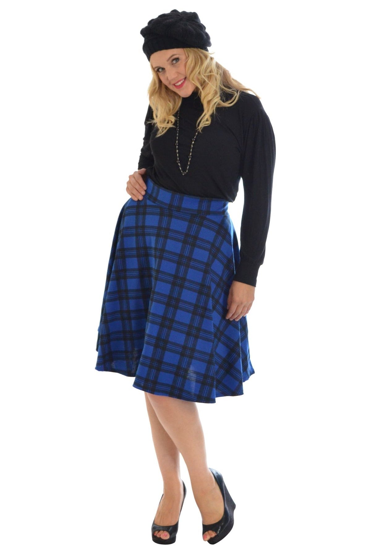Tartan Elastic Waist Skirt – Flared Skater Style Skirt WearAll