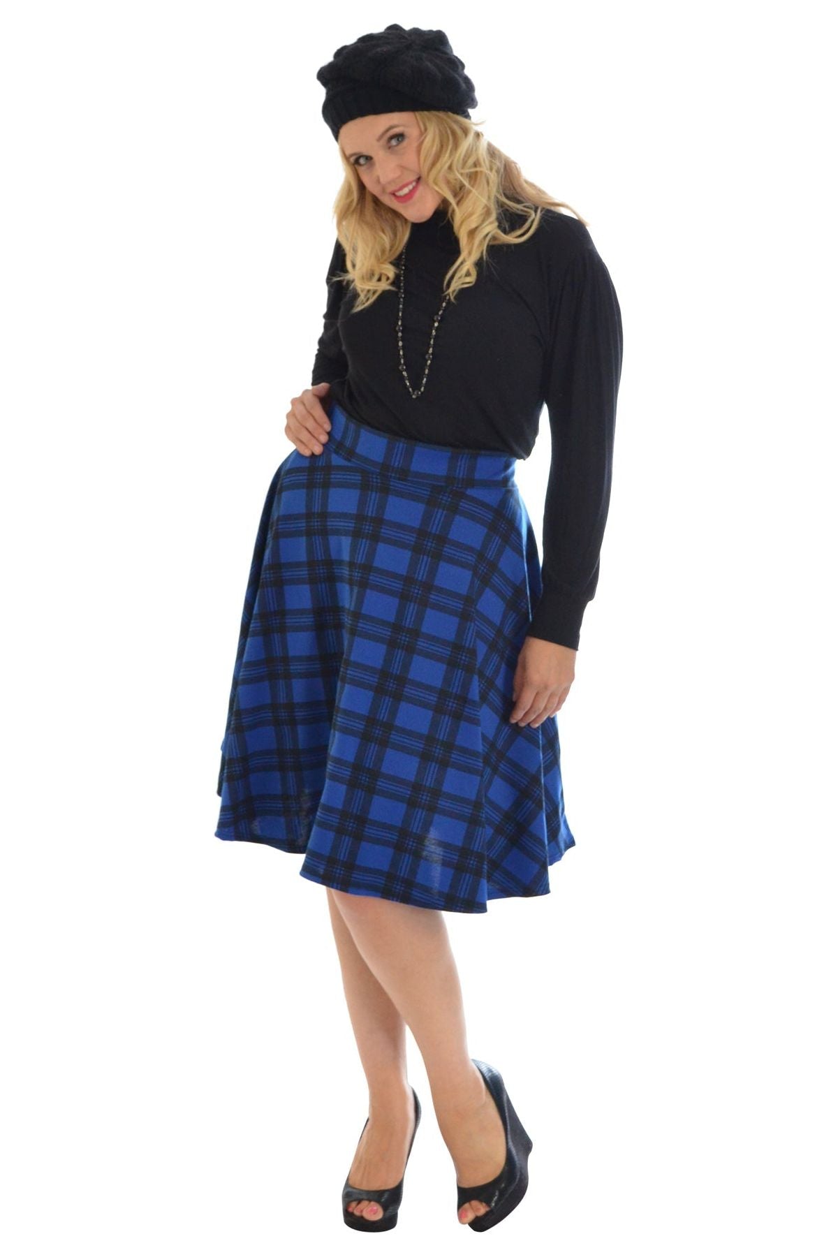 Tartan Elastic Waist Skirt – Flared Skater Style Skirt WearAll