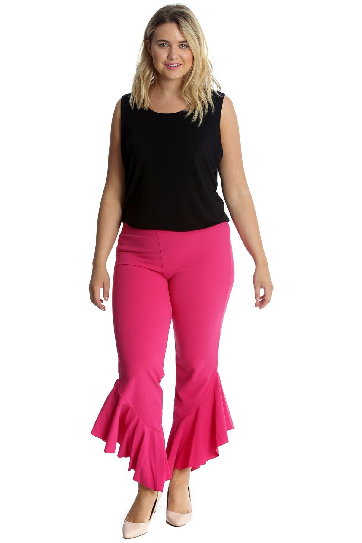 Plus Size Frill Asymmetric Hem Plain Trousers Trousers WearAll