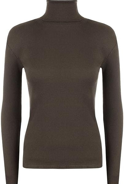 Ribbed Stretch Polo Neck Top Tops WearAll Dark Brown 8-10
