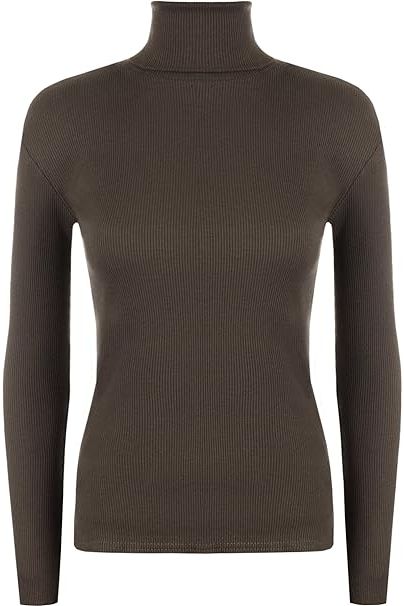Ribbed Stretch Polo Neck Top Tops WearAll Dark Brown 8-10