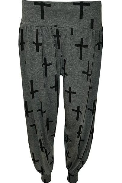Cross Print Harem Trousers Trousers WearAll Dark Grey Cross 8-10