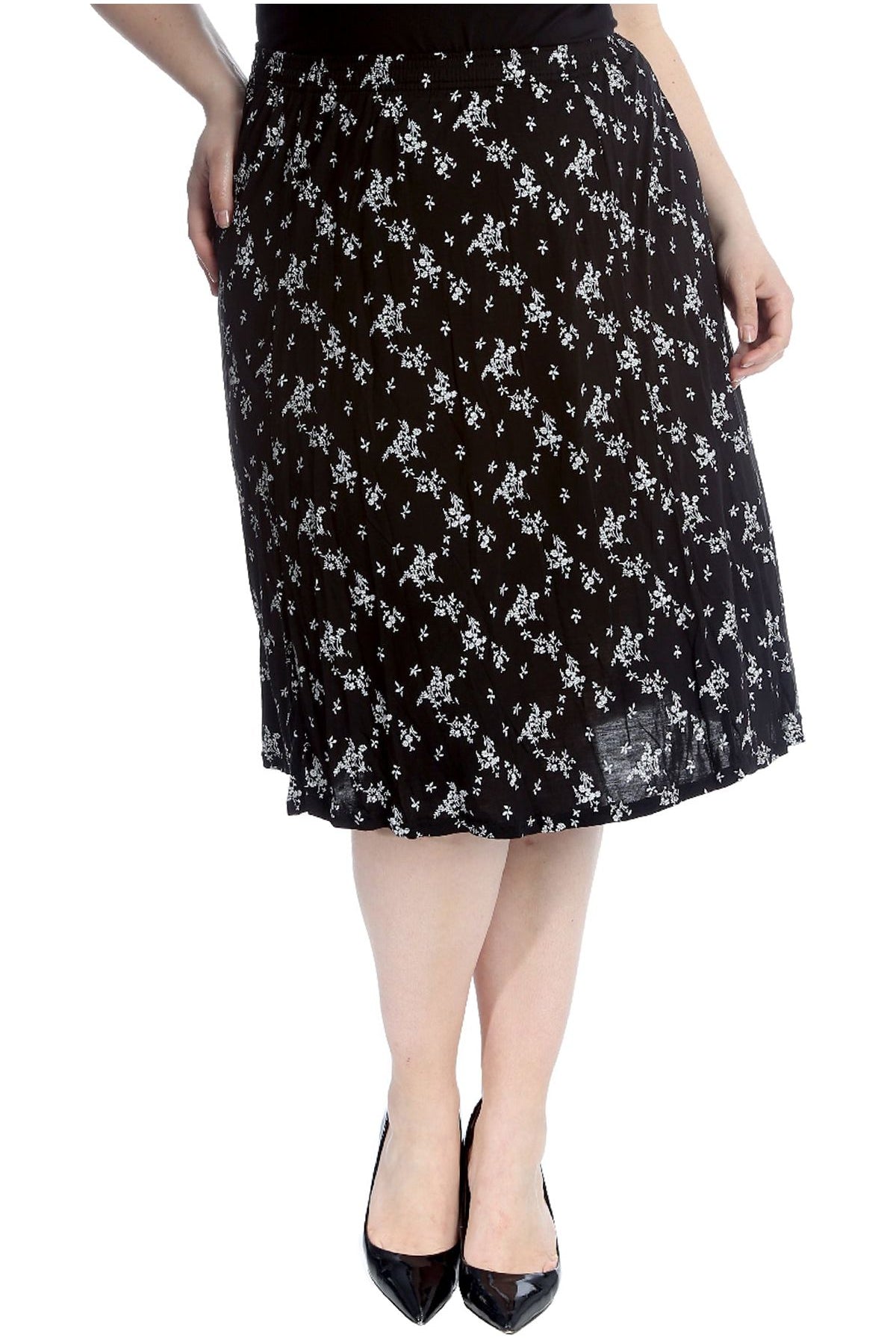 Plus Size Floral Leafy Print Midi Skirt Skirt WearAll