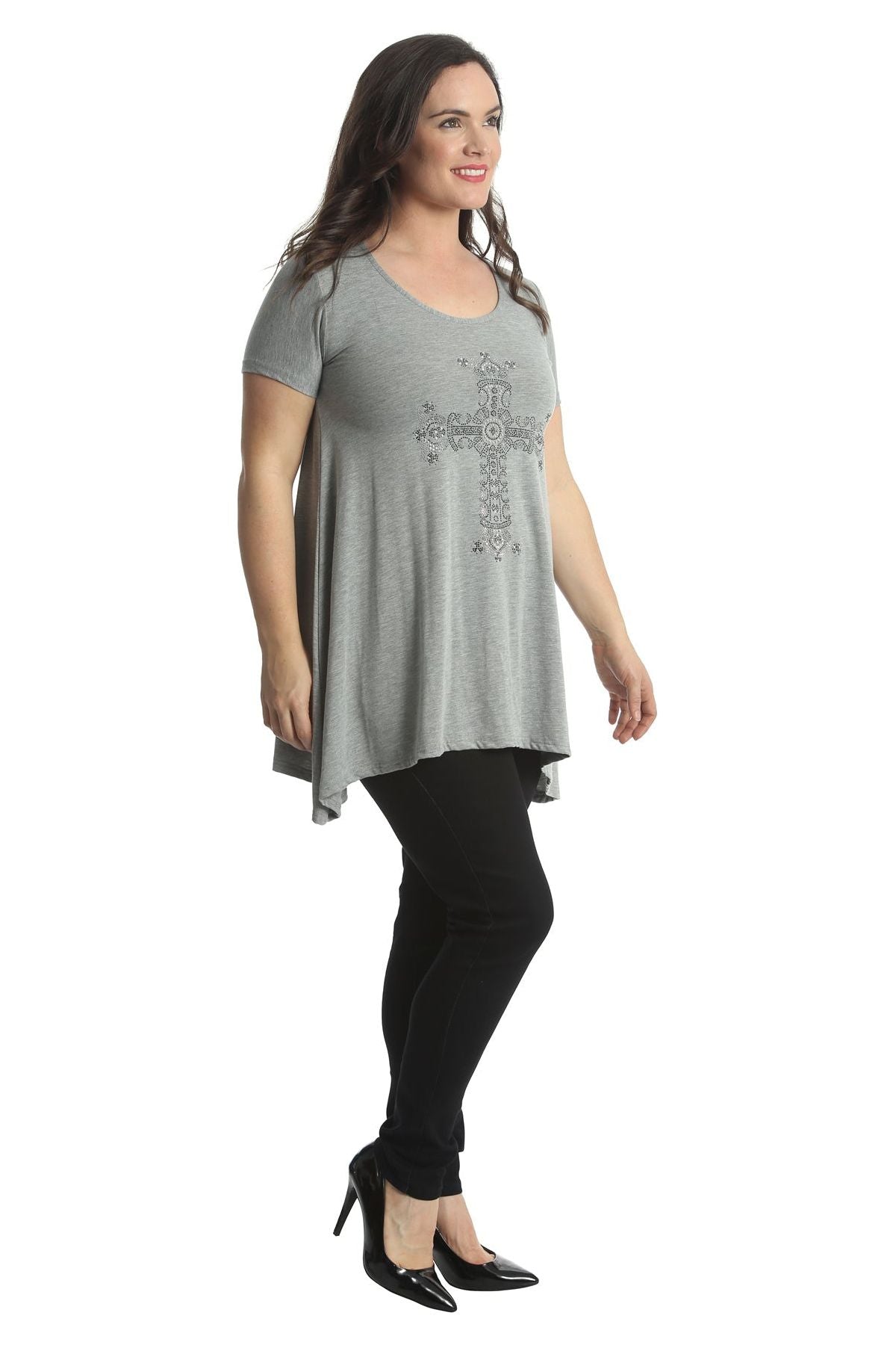 Crown Cross Stud Hanky Hem Short Sleeve Top Tops WearAll