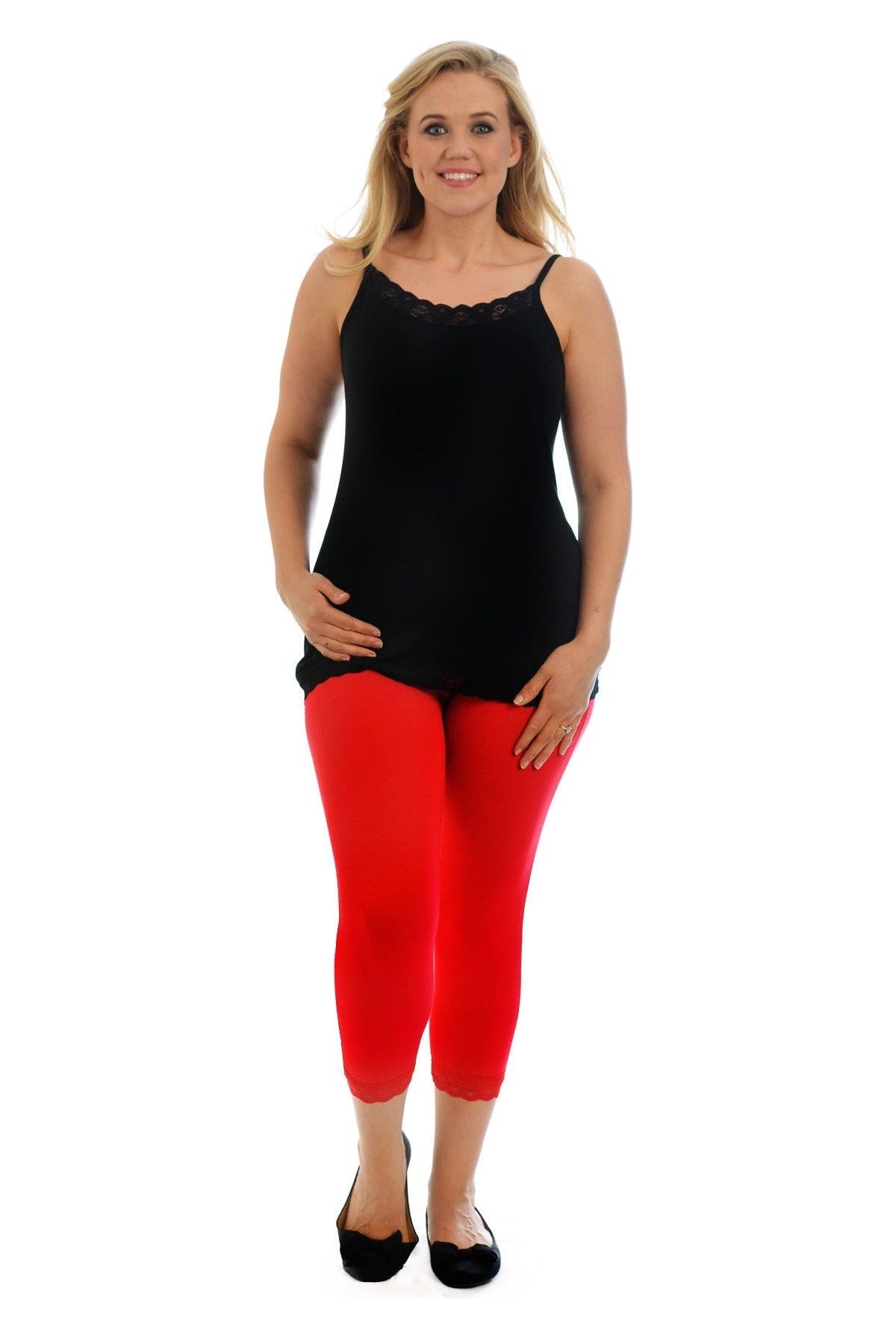 Cropped Lace Trim Leggings Leggings WearAll