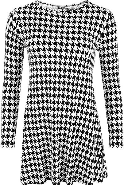Dog Tooth Print Long Sleeve Swing Dress Top Dress WearAll