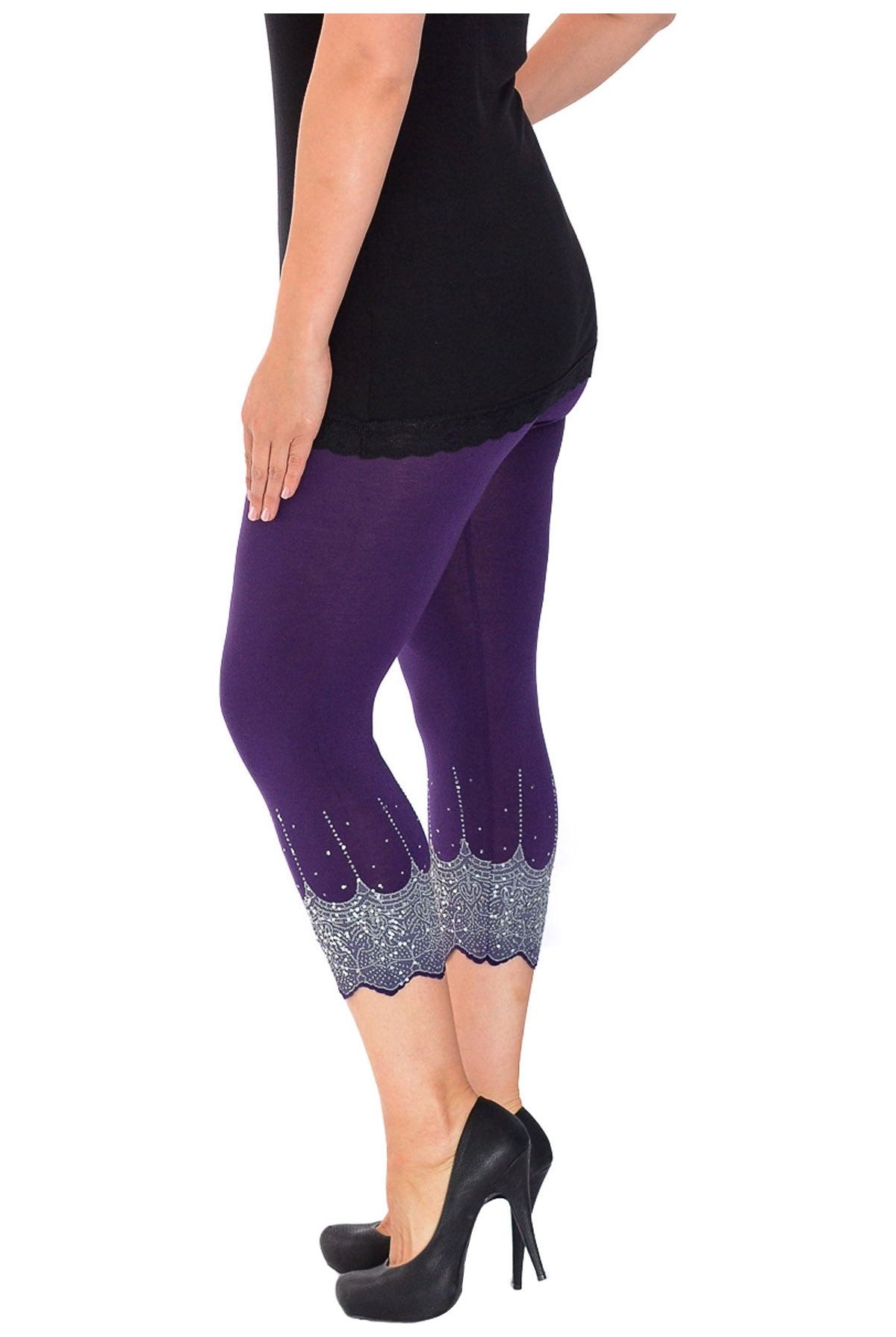 Plus Size Scallop Edge Sequin Leggings Leggings WearAll Purple 16-18
