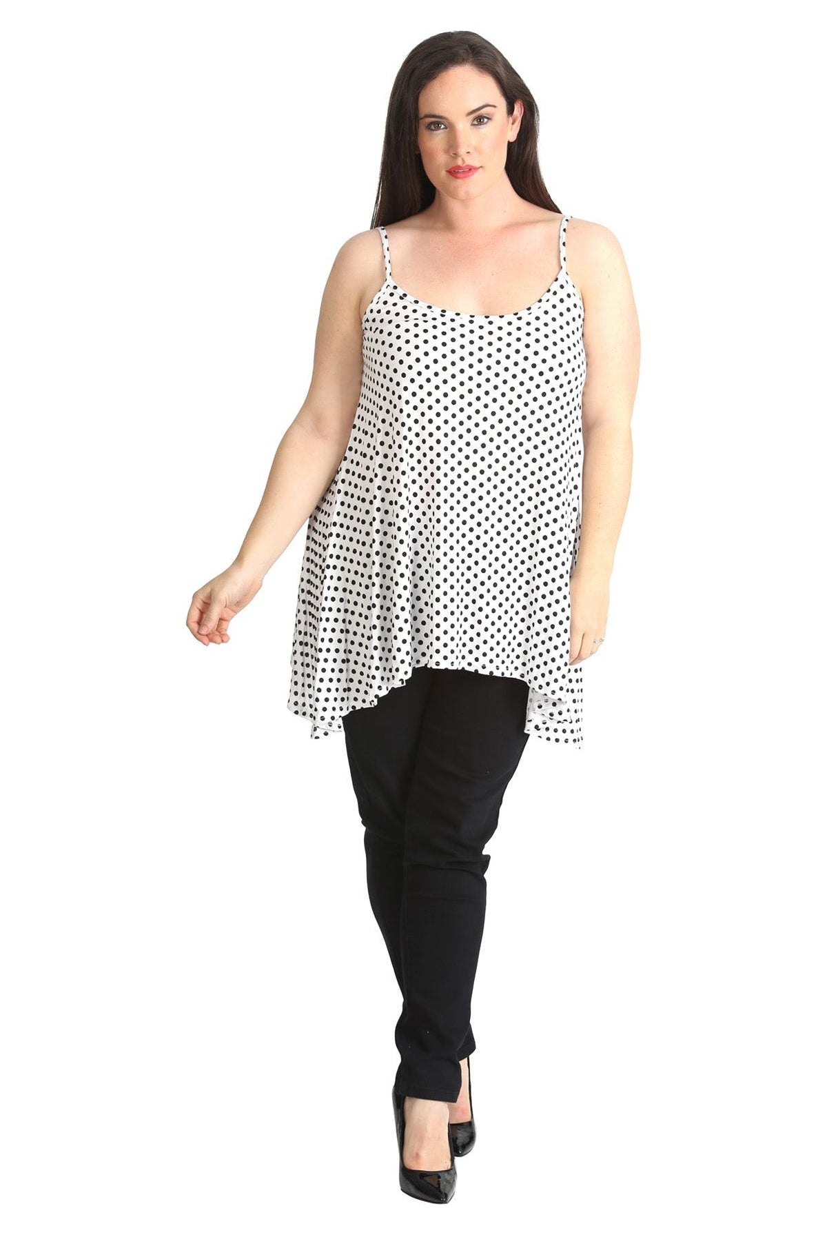 Plus Size Black White Spot Print Strappy Dress Vest Top Dress WearAll
