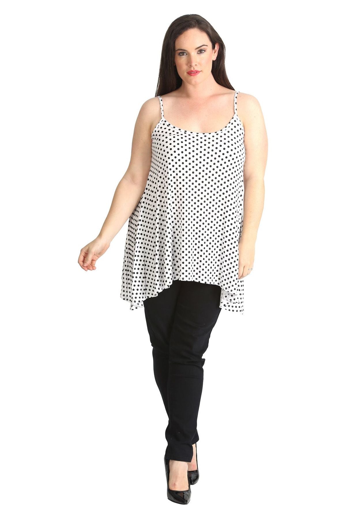 Plus Size Black White Spot Print Strappy Dress Vest Top Dress WearAll