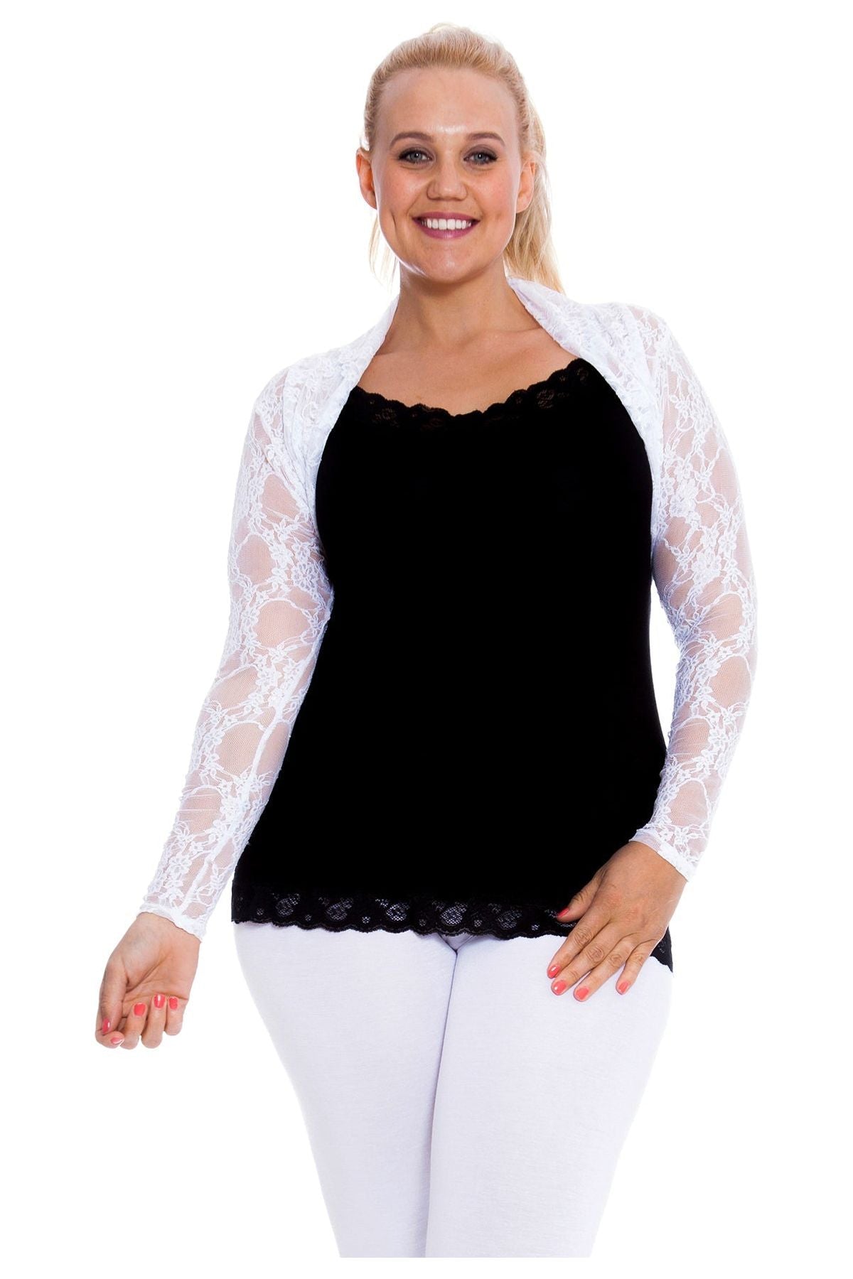 Plus Size Cropped Lace Bolero Shrug Tops WearAll White 14