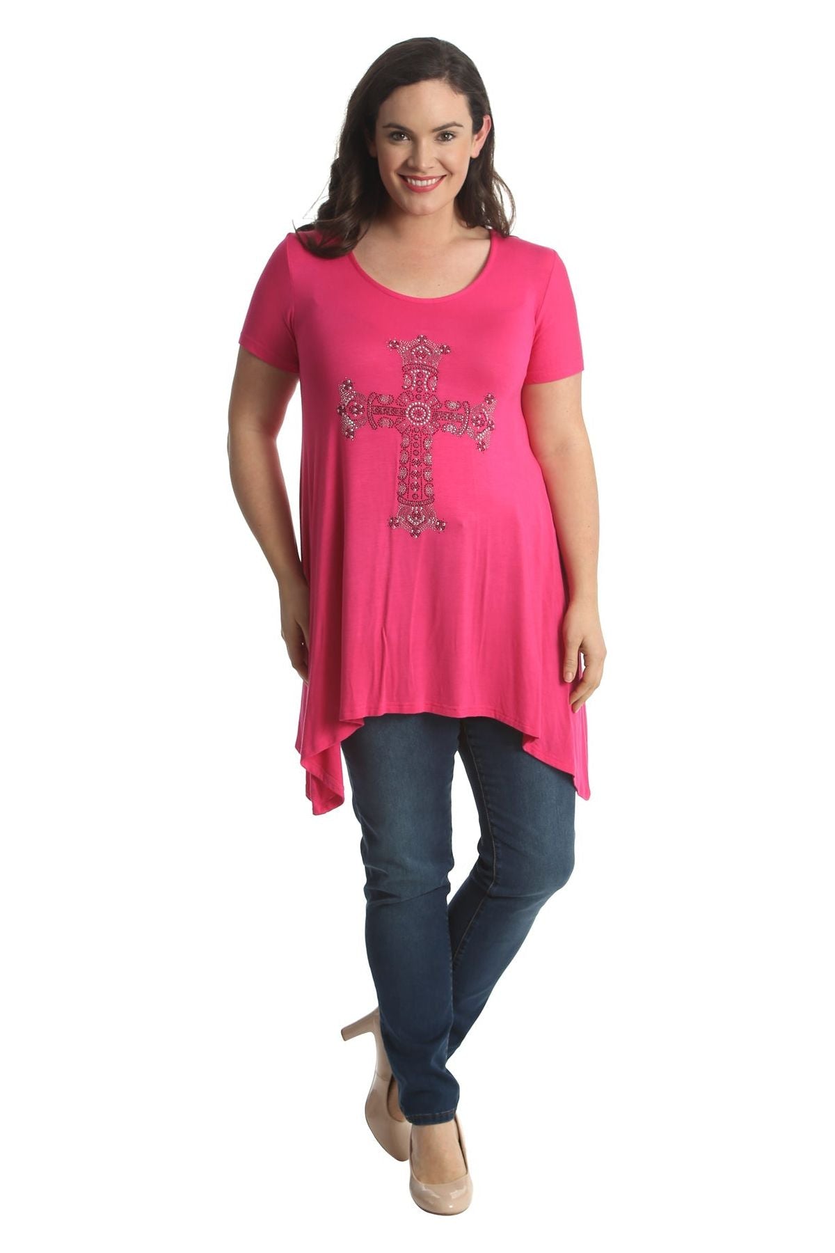 Crown Cross Stud Hanky Hem Short Sleeve Top Tops WearAll