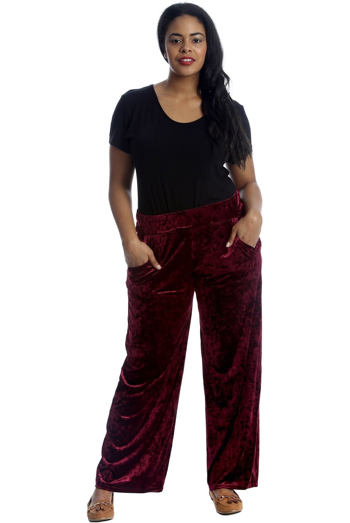 Velour Velvet Wide Flared Leg Pocket Palazzo Palazzo WearAll
