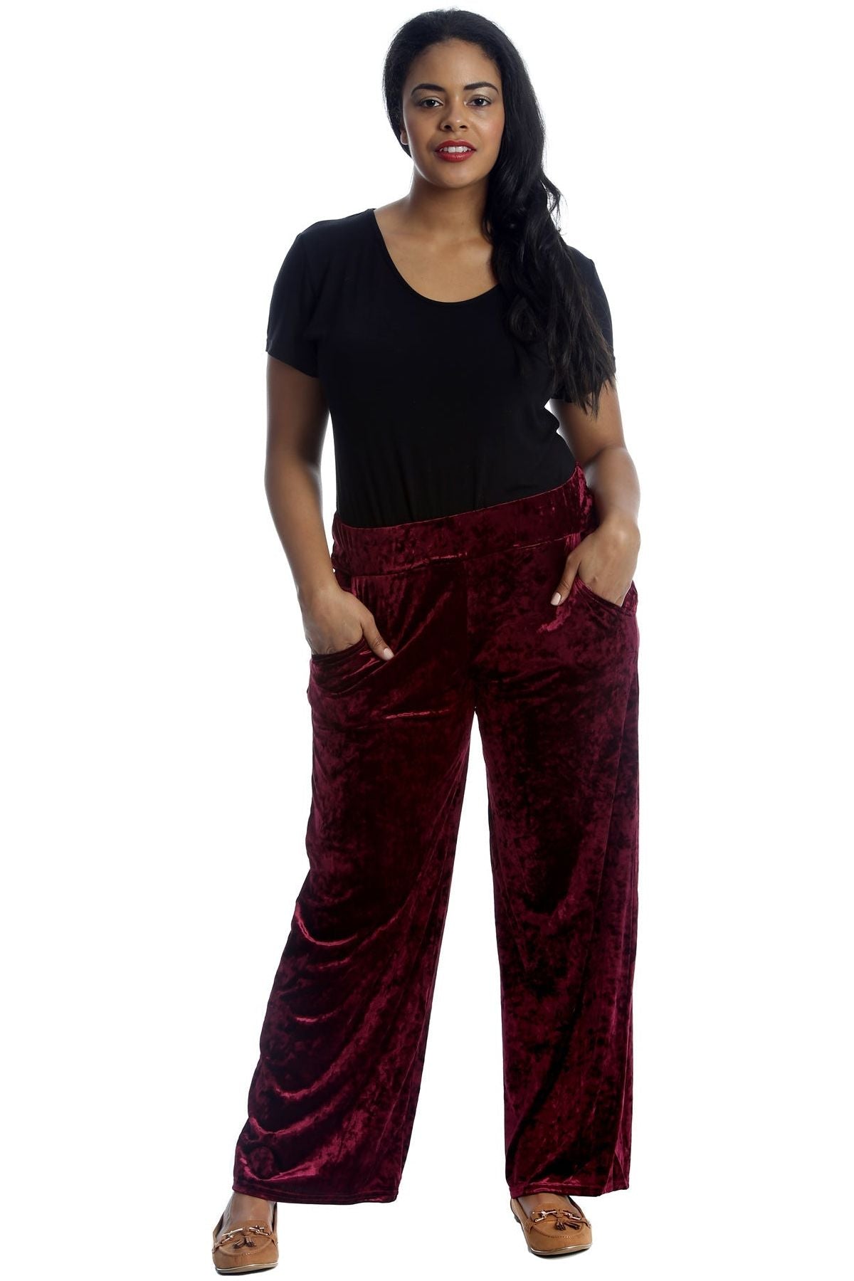 Velour Velvet Wide Flared Leg Pocket Palazzo Palazzo WearAll