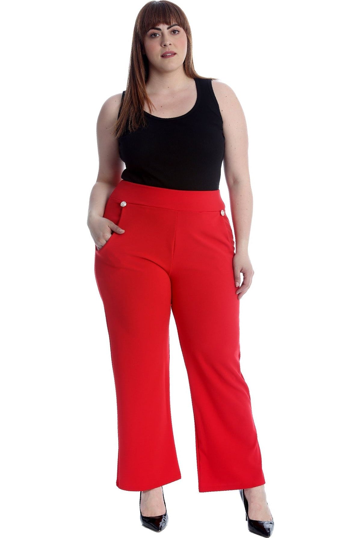 Plus Button Embellished Pocket Palazzo Trousers Trousers WearAll