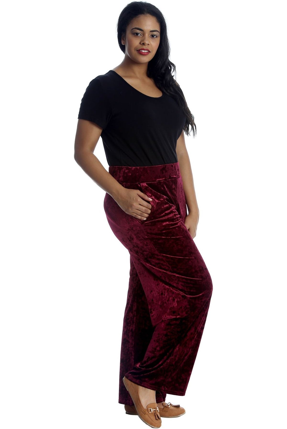 Velour Velvet Wide Flared Leg Pocket Palazzo Palazzo WearAll