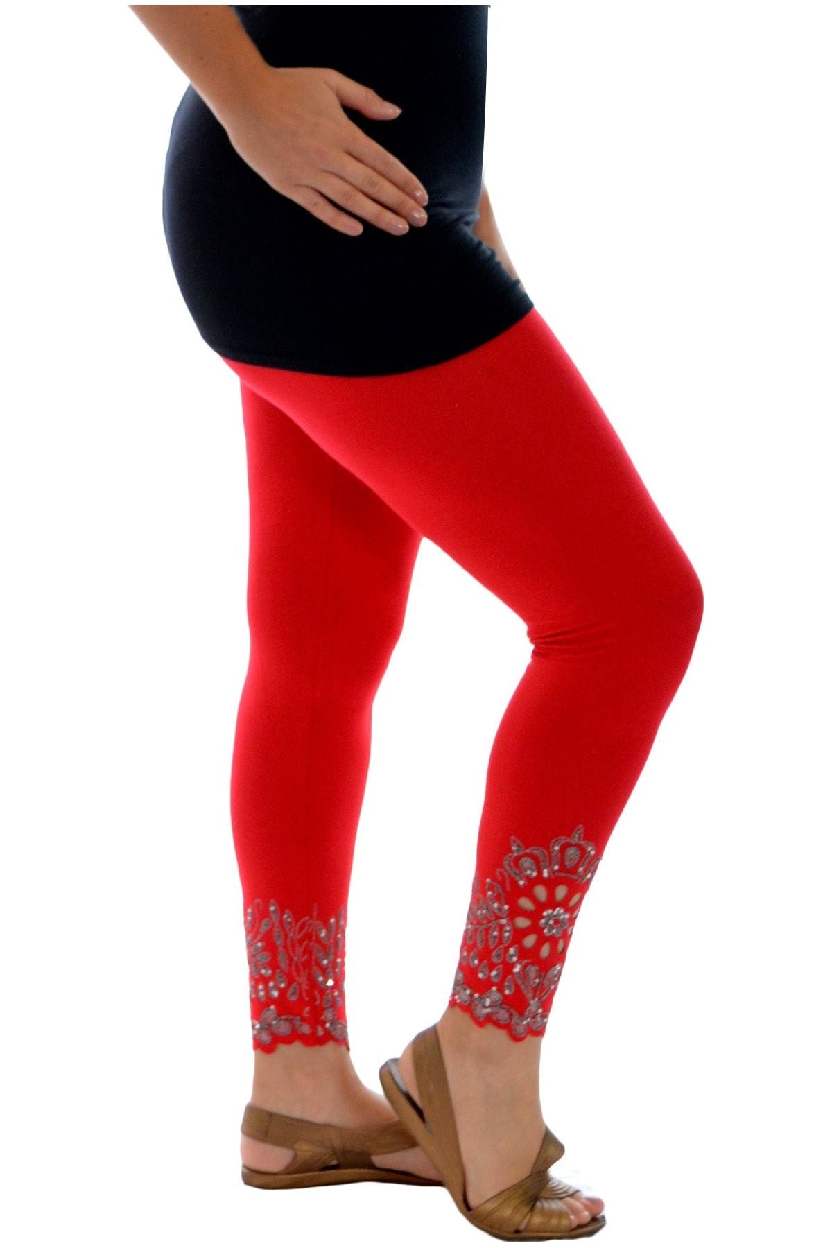 Plus Size Sequin Scallop Beaded Flower Petal Leggings Leggings WearAll