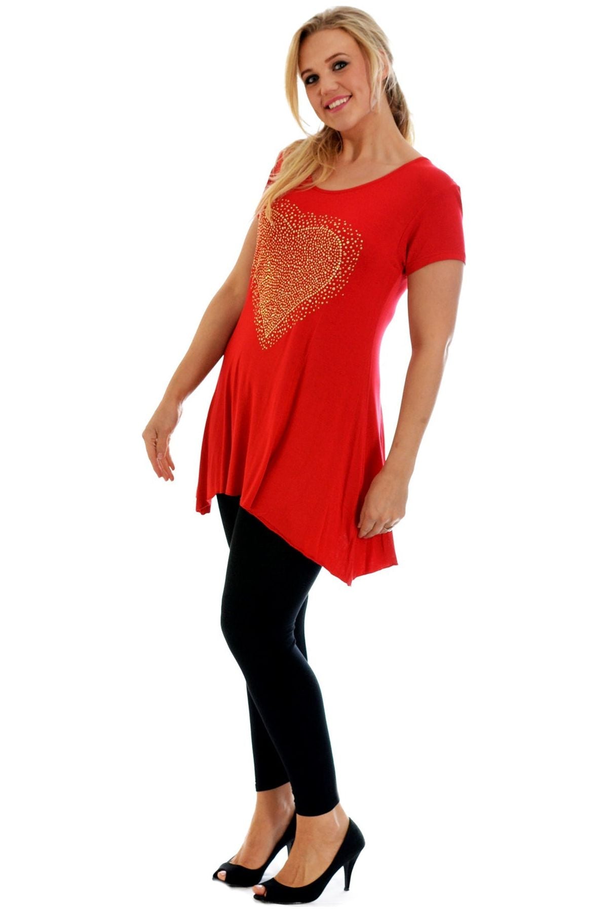 Gold Studded Hanky Hem Short Sleeve Top Apparel & Accessories WearAll