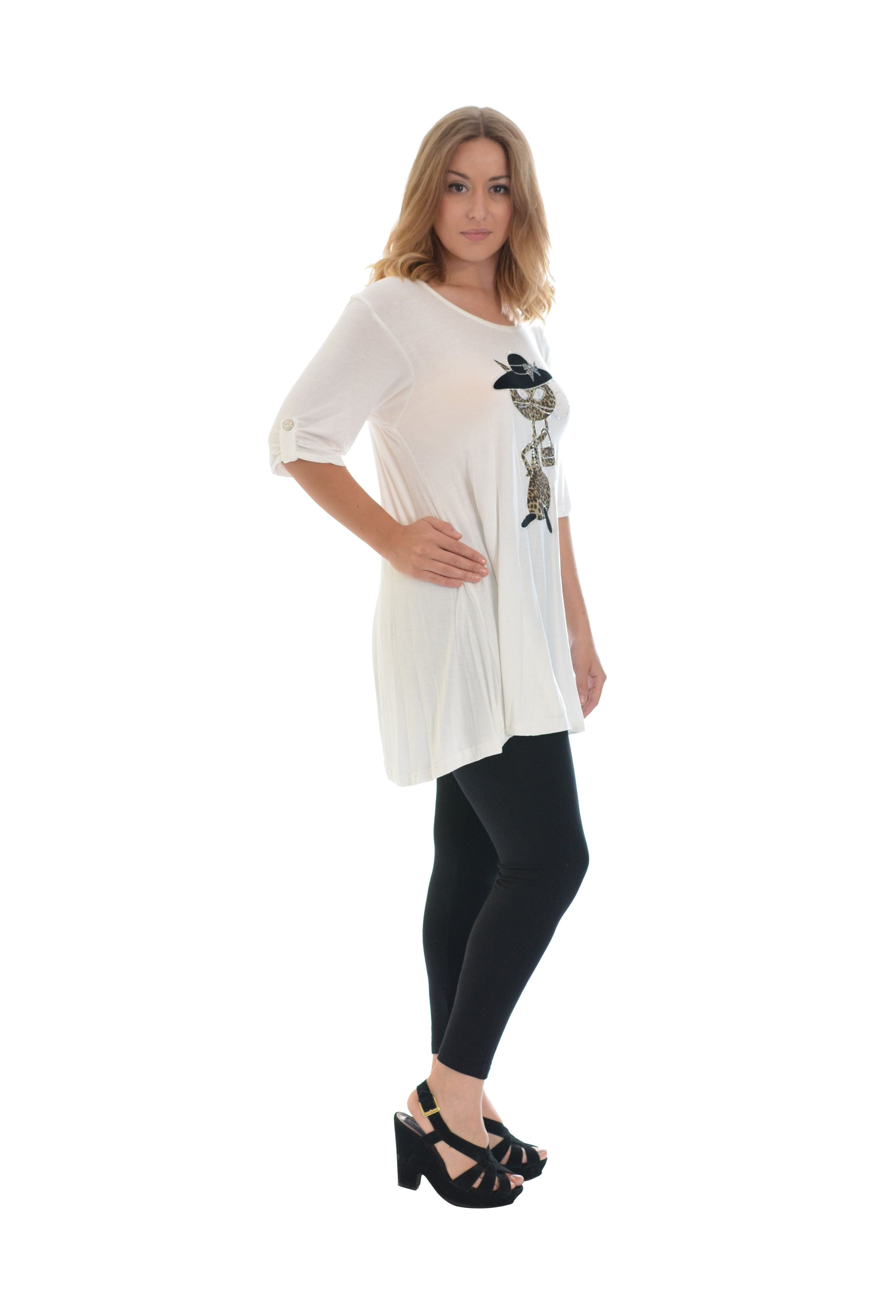 Cat With Hat Stud 2 Button Top Apparel & Accessories WearAll