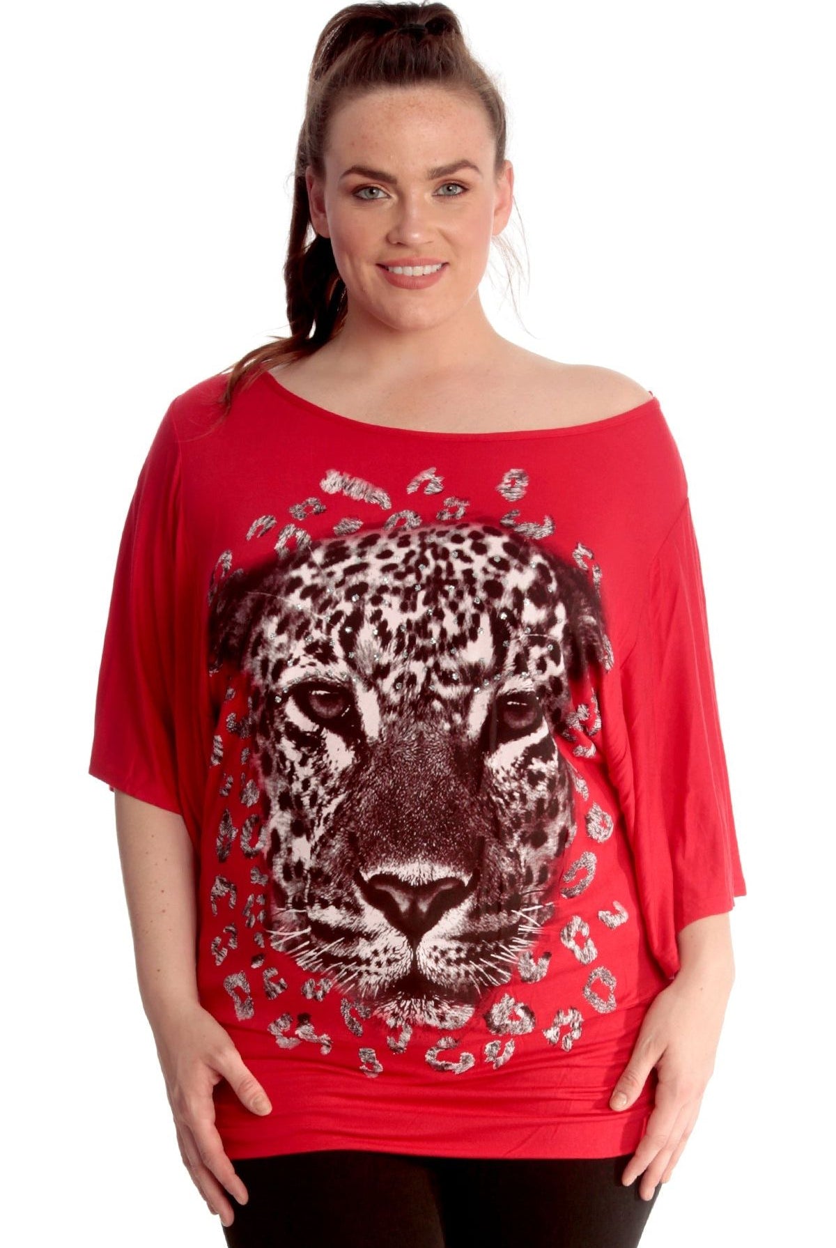 Tiger Print Glitter Batwing Top Tops WearAll