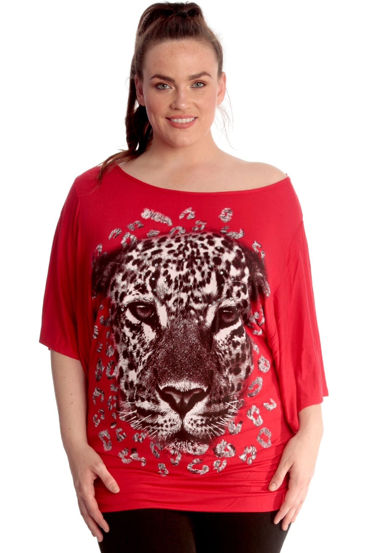 Tiger Print Glitter Batwing Top Tops WearAll