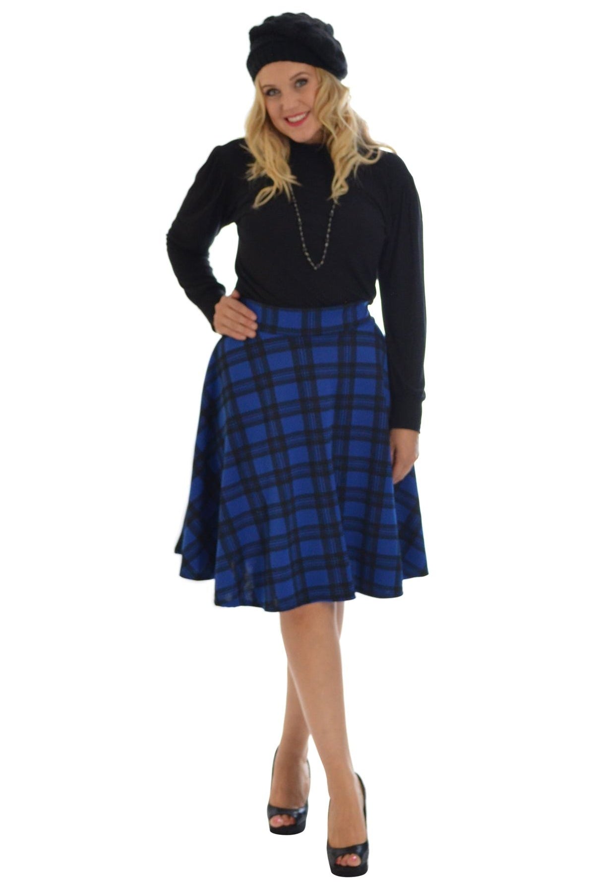 Tartan Elastic Waist Skirt – Flared Skater Style Skirt WearAll Royal Blue 14