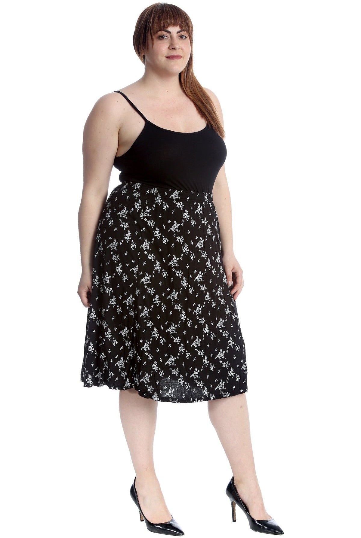 Plus Size Floral Leafy Print Midi Skirt Skirt WearAll