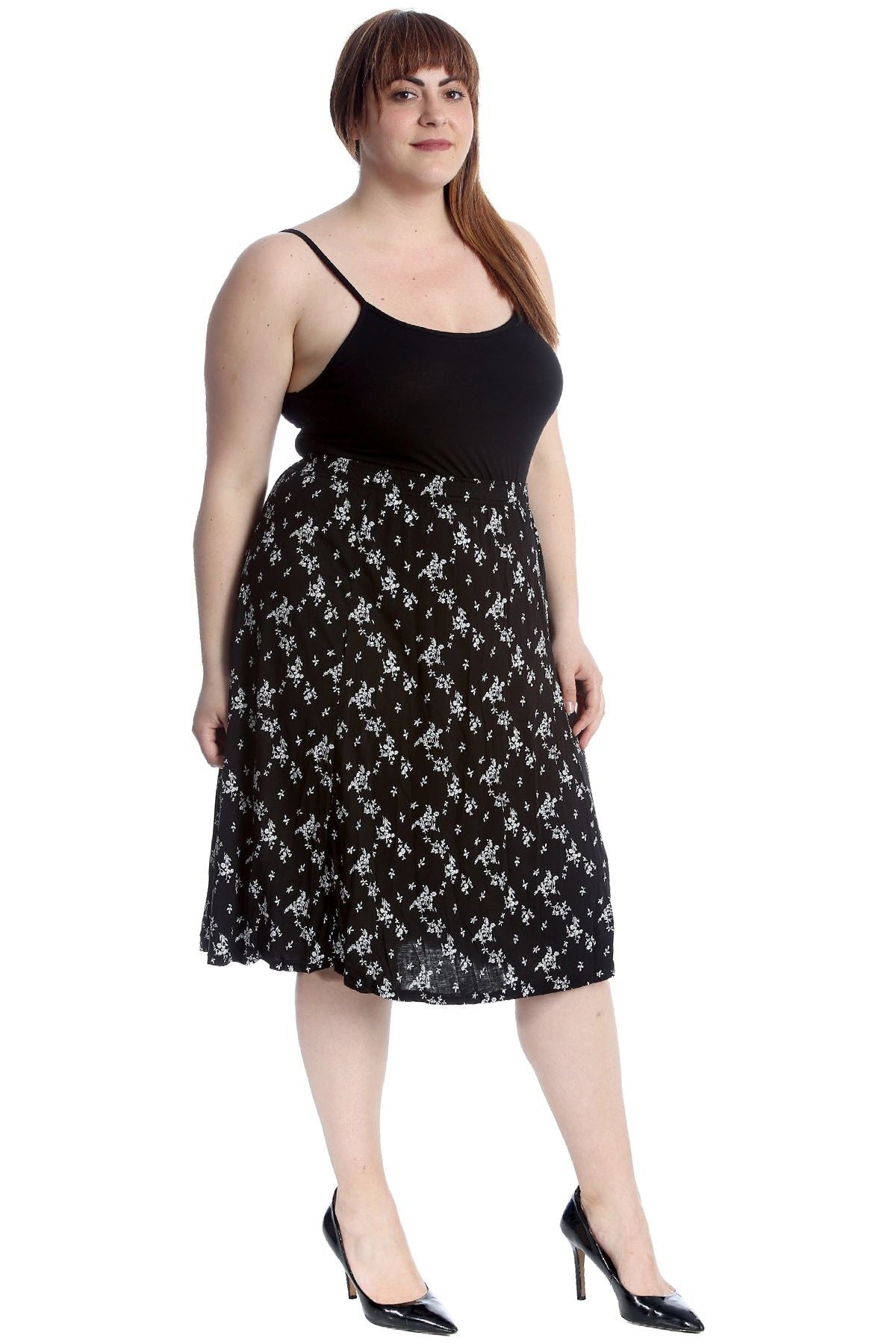 Plus Size Floral Leafy Print Midi Skirt Skirt WearAll